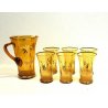 SET CARAFFA 6 BICCHIERI VETRO AMBRATO COCKTAIL LONG DRINK FENICOTTERO PALME '50s