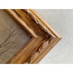 ANTICO DIPINTO OLIO Alfred Van Neste "La chaumiere du bracconier" PAESAGGIO NEVE