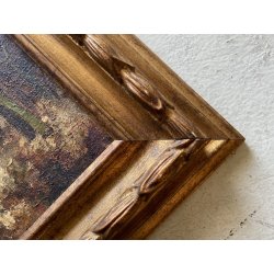 ANTICO DIPINTO OLIO Alfred Van Neste "La chaumiere du bracconier" PAESAGGIO NEVE