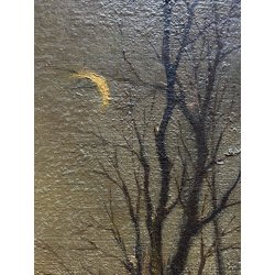 ANTICO DIPINTO OLIO Alfred Van Neste "La chaumiere du bracconier" PAESAGGIO NEVE