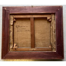 ANTICO DIPINTO OLIO Alfred Van Neste "La chaumiere du bracconier" PAESAGGIO NEVE