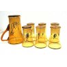 SET CARAFFA 6 BICCHIERI VETRO AMBRATO COCKTAIL LONG DRINK FENICOTTERO PALME '50s