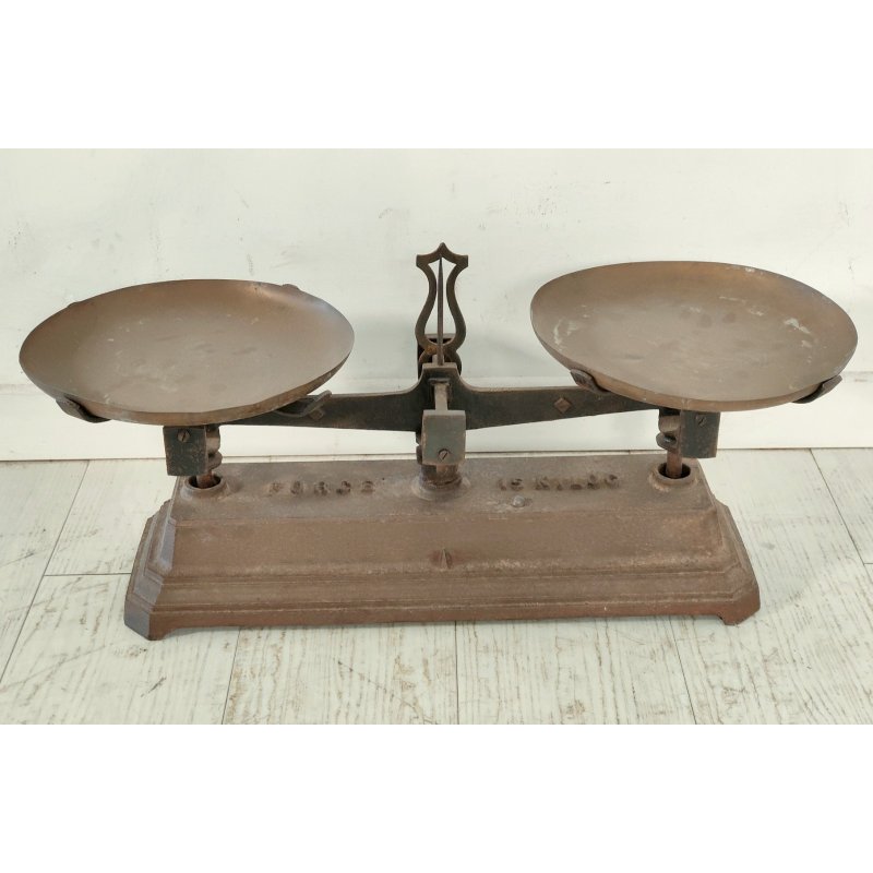 ANTICA PICCOLA BILANCIA 2 PIATTI PESA FERRO BATTUTO epoca '800 FORCE 15 KILOG