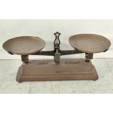 ANTICA PICCOLA BILANCIA 2 PIATTI PESA FERRO BATTUTO epoca '800 FORCE 15 KILOG
