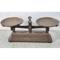 ANTICA PICCOLA BILANCIA 2 PIATTI PESA FERRO BATTUTO epoca '800 FORCE 15 KILOG