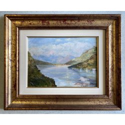 QUADRO DIPINTO OLIO Tistarà Dante PAESAGGIO LAGO D'ORTA VEDUTA Omegna 1930