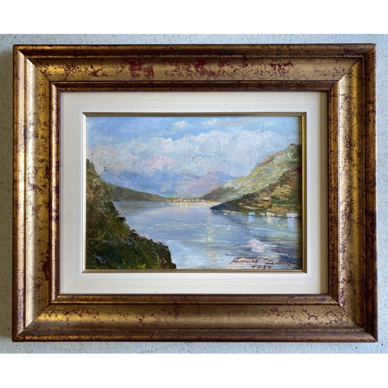 QUADRO DIPINTO OLIO Tistarà Dante PAESAGGIO LAGO D'ORTA VEDUTA Omegna 1930