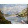 QUADRO DIPINTO OLIO Tistarà Dante PAESAGGIO LAGO D'ORTA VEDUTA Omegna 1930