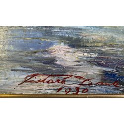 QUADRO DIPINTO OLIO Tistarà Dante PAESAGGIO LAGO D'ORTA VEDUTA Omegna 1930