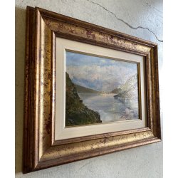 QUADRO DIPINTO OLIO Tistarà Dante PAESAGGIO LAGO D'ORTA VEDUTA Omegna 1930