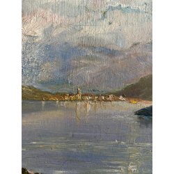 QUADRO DIPINTO OLIO Tistarà Dante PAESAGGIO LAGO D'ORTA VEDUTA Omegna 1930