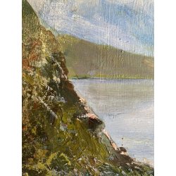 QUADRO DIPINTO OLIO Tistarà Dante PAESAGGIO LAGO D'ORTA VEDUTA Omegna 1930