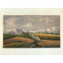 ANTICO DIPINTO OLIO A. Rosa PAESAGGIO ALPINO GHIACCIAI MONTAGNE DIVISIONISTA