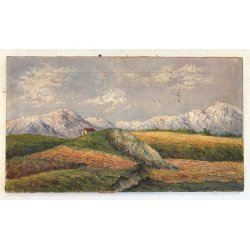 ANTICO DIPINTO OLIO A. Rosa PAESAGGIO ALPINO GHIACCIAI MONTAGNE DIVISIONISTA