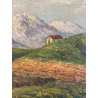 ANTICO DIPINTO OLIO A. Rosa PAESAGGIO ALPINO GHIACCIAI MONTAGNE DIVISIONISTA