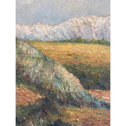ANTICO DIPINTO OLIO A. Rosa PAESAGGIO ALPINO GHIACCIAI MONTAGNE DIVISIONISTA