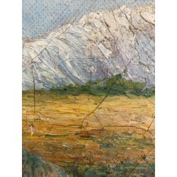 ANTICO DIPINTO OLIO A. Rosa PAESAGGIO ALPINO GHIACCIAI MONTAGNE DIVISIONISTA