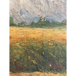 ANTICO DIPINTO OLIO A. Rosa PAESAGGIO ALPINO GHIACCIAI MONTAGNE DIVISIONISTA