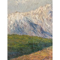 ANTICO DIPINTO OLIO A. Rosa PAESAGGIO ALPINO GHIACCIAI MONTAGNE DIVISIONISTA