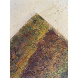 ANTICO DIPINTO OLIO A. Rosa PAESAGGIO ALPINO GHIACCIAI MONTAGNE DIVISIONISTA