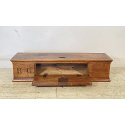 ANTICO ELEMOSINIERE LEGNO NOCE PANCA BAULE EPOCA 1800 RUSTICO PIEMONTESE NOBILE