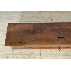 ANTICO ELEMOSINIERE LEGNO NOCE PANCA BAULE EPOCA 1800 RUSTICO PIEMONTESE NOBILE