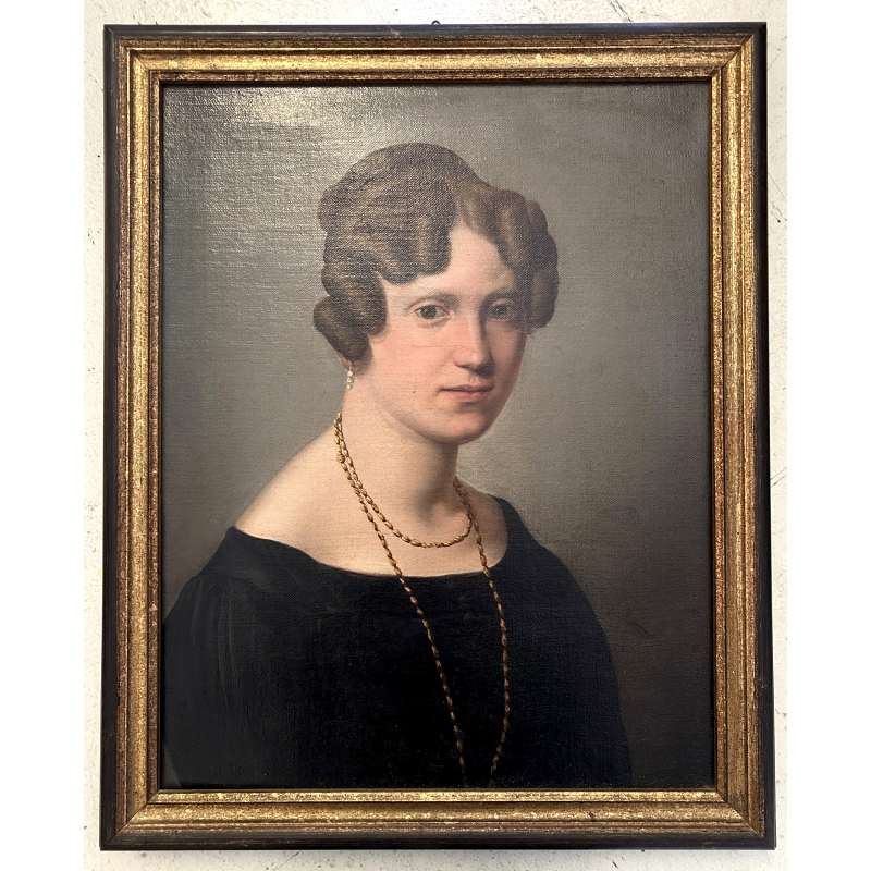 ANTICO DIPINTO OLIO TELA RITRATTO FEMMINILE ELEGANTE GIOVANE NOBILDONNA '800