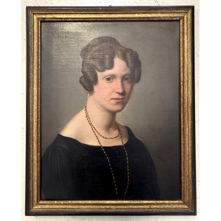 ANTICO DIPINTO OLIO TELA RITRATTO FEMMINILE ELEGANTE GIOVANE NOBILDONNA '800