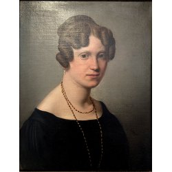 ANTICO DIPINTO OLIO TELA RITRATTO FEMMINILE ELEGANTE GIOVANE NOBILDONNA '800
