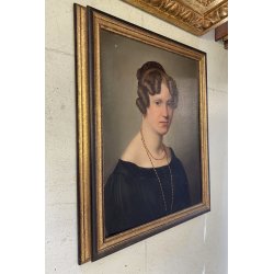 ANTICO DIPINTO OLIO TELA RITRATTO FEMMINILE ELEGANTE GIOVANE NOBILDONNA '800