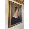 ANTICO DIPINTO OLIO TELA RITRATTO FEMMINILE ELEGANTE GIOVANE NOBILDONNA '800