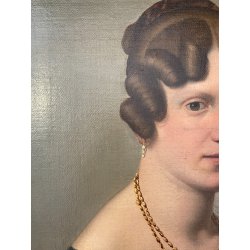 ANTICO DIPINTO OLIO TELA RITRATTO FEMMINILE ELEGANTE GIOVANE NOBILDONNA '800
