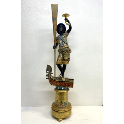 SCULTURA MORETTO VENEZIANO GONDOLIERE LEGNO SCOLPITO DORATO DIPINTO SMALTO '800