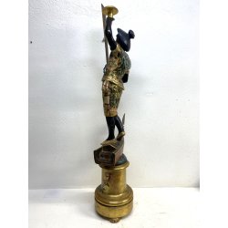 SCULTURA MORETTO VENEZIANO GONDOLIERE LEGNO SCOLPITO DORATO DIPINTO SMALTO '800