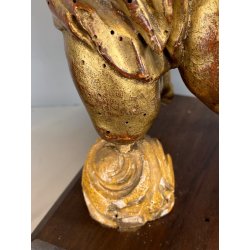 ANTICA COPPIA PUTTO DORATO LEGNO SCOLPITO GESSATO FOGLIA ORO 28 cm/h XIX sec