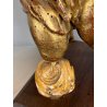 ANTICA COPPIA PUTTO DORATO LEGNO SCOLPITO GESSATO FOGLIA ORO 28 cm/h XIX sec