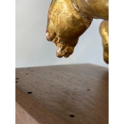 ANTICA COPPIA PUTTO DORATO LEGNO SCOLPITO GESSATO FOGLIA ORO 28 cm/h XIX sec