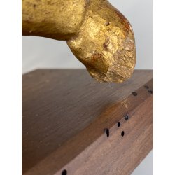 ANTICA COPPIA PUTTO DORATO LEGNO SCOLPITO GESSATO FOGLIA ORO 28 cm/h XIX sec