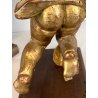 ANTICA COPPIA PUTTO DORATO LEGNO SCOLPITO GESSATO FOGLIA ORO 28 cm/h XIX sec