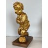 ANTICA COPPIA PUTTO DORATO LEGNO SCOLPITO GESSATO FOGLIA ORO 28 cm/h XIX sec