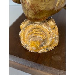 ANTICA COPPIA PUTTO DORATO LEGNO SCOLPITO GESSATO FOGLIA ORO 28 cm/h XIX sec