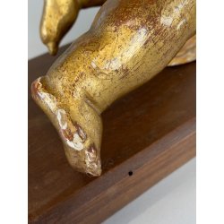 ANTICA COPPIA PUTTO DORATO LEGNO SCOLPITO GESSATO FOGLIA ORO 28 cm/h XIX sec