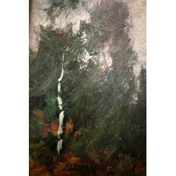 QUADRO DIPINTO OLIO TAVOLA Artino Giroldi PAESAGGIO BETULLA CREPUSCOLO '900