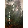 QUADRO DIPINTO OLIO TAVOLA Artino Giroldi PAESAGGIO BETULLA CREPUSCOLO '900