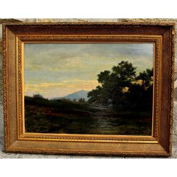 ANTICO QUADRO OLIO SU TAVOLA G. Cavalla '800 PAESAGGIO CAMPESTRE RADURA EPOCA  