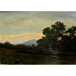 ANTICO QUADRO OLIO SU TAVOLA G. Cavalla '800 PAESAGGIO CAMPESTRE RADURA EPOCA  