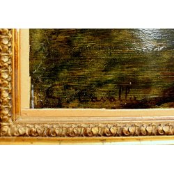 ANTICO QUADRO OLIO SU TAVOLA G. Cavalla '800 PAESAGGIO CAMPESTRE RADURA EPOCA  