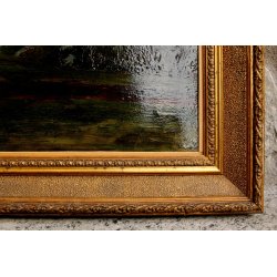 ANTICO QUADRO OLIO SU TAVOLA G. Cavalla '800 PAESAGGIO CAMPESTRE RADURA EPOCA  