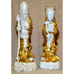 GRANDE COPPIA STATUE CINESI BUDDISTE DIO SHOULAO QUAN YIN porcellana SCULTURA 