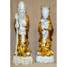 GRANDE COPPIA STATUE CINESI BUDDISTE DIO SHOULAO QUAN YIN porcellana SCULTURA 